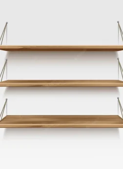 A minimalist wooden shelf with clean lines, perfect for displaying decor items